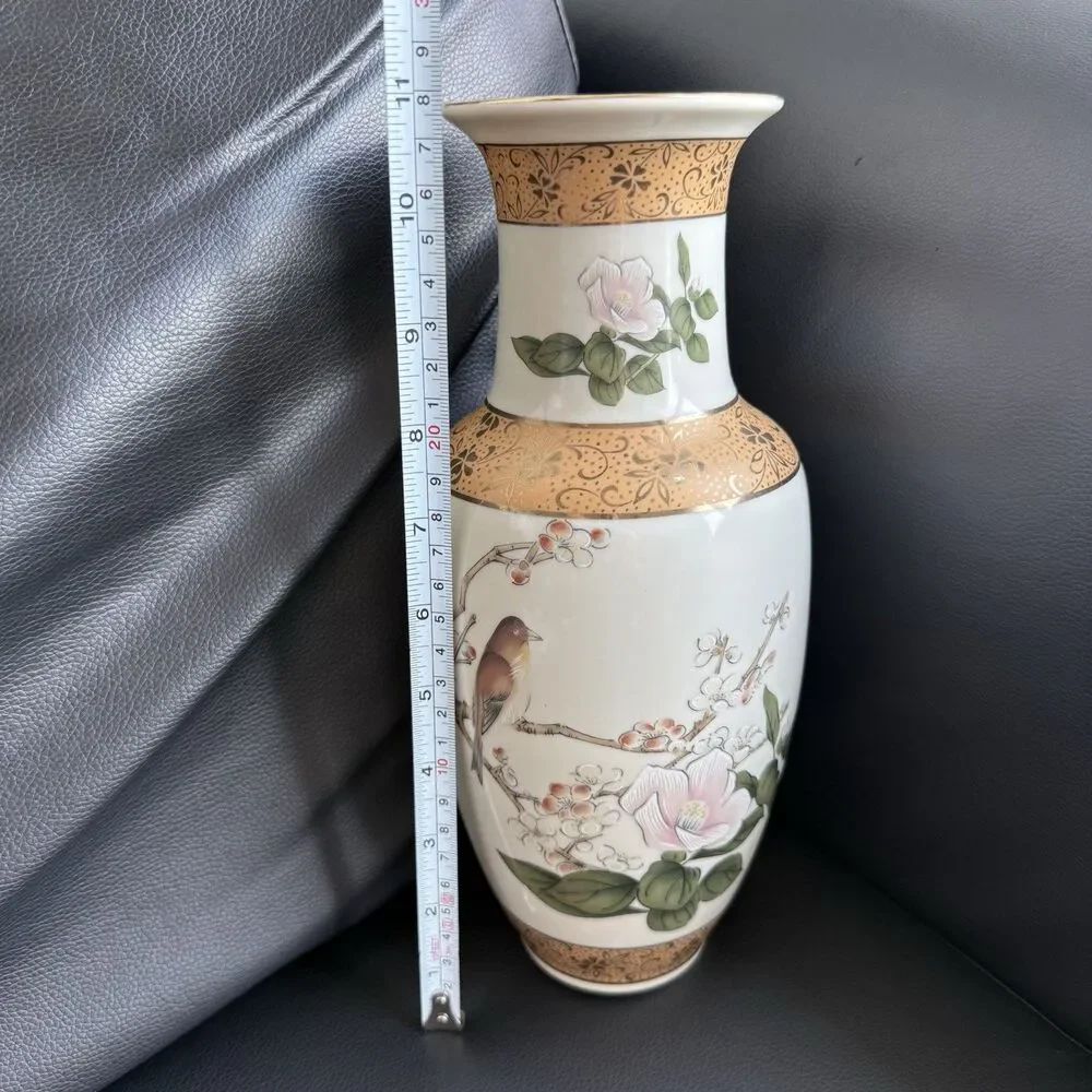 Vintage Yamaji Japanese Porcelain Vase - Pink Floral & Gold Moriage - 10.5